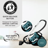 INALSA MELLERWARE Vacuum Cleaner 1400 Watt Bagless Cylinder Vacuum Cleaner MWVC 02 with Powerful Suction & High Energy Efficiency 1.5L Dust Box Capacity (Aqua Green/Black) (Bagless Cyclonic MWVC 02)