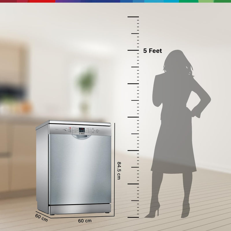 Bosch 13 Place Setting Dishwasher with Intensive Kadhai Program, No Pre-Rinse, 70? Hot water wash, Half Load Option & Extra Cutlery Box - (SMS66GI01I, Silver, Glass Protection Technology)