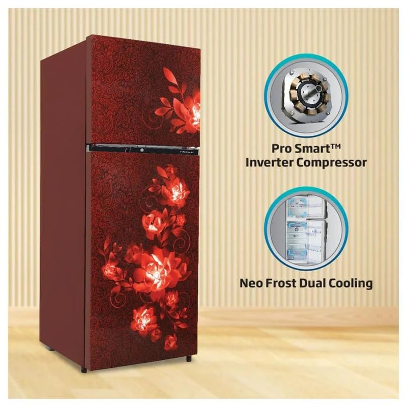 Voltas Beko RFF295D/W0CWR0I0000GD 250L 2 Star Frost Free Double Door Refrigerator Flower Wine