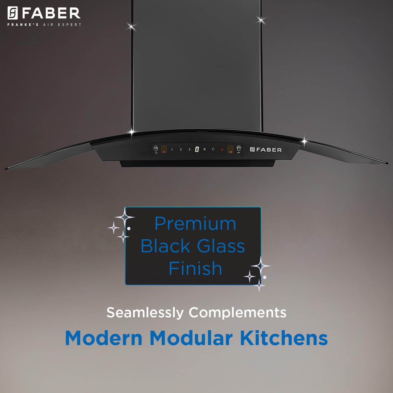 Faber 90 cm 1200 m³/hr Autoclean Curved Chimney| Black Filterless with Oil Collector | Touch & Gesture Control | Hood Venice IN HC SC FL BK 90