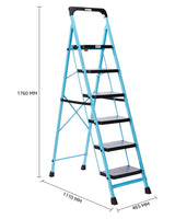 amazon basics - Foldable Step Ladder with Tool Tray, Safety-Clutch Lock, Ribbed Steps, Anti-Skid Rubber Shoes, 6 Steps (Iron Ladder, Black & Blue)