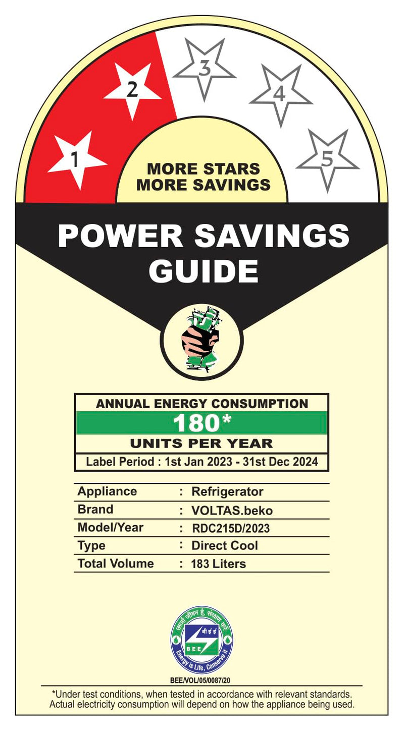Voltas Beko, A Tata Product 183 L 2 Star Direct Cool Single Door Refrigerator (RDC215D/S0WBR0M0000GO, Hairline Blue, With Fresh Box Technology