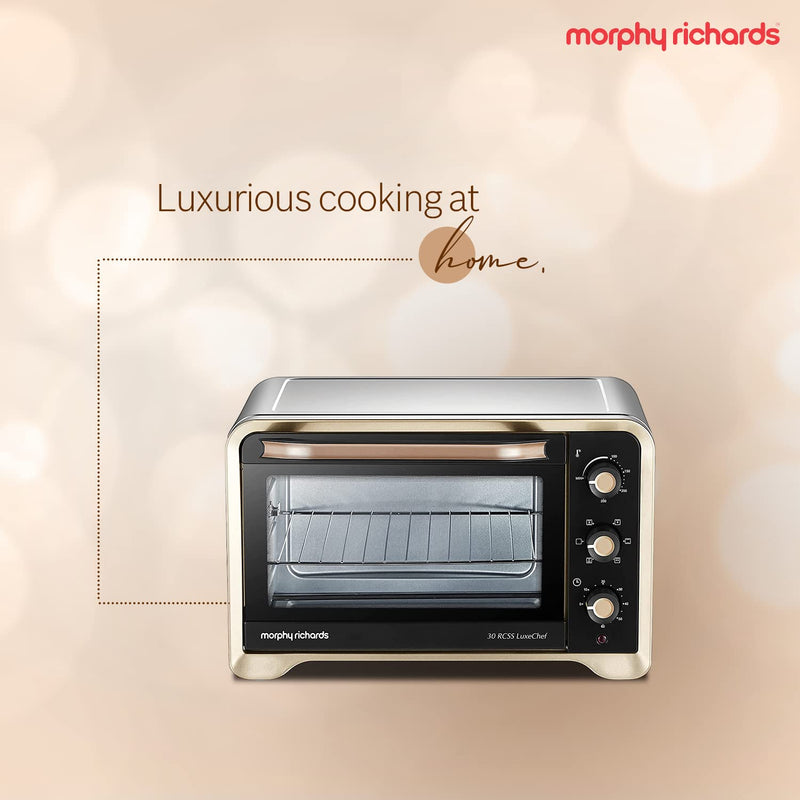 Morphy Richards 30Rcss Otg Oven For Kitchen 30 Litre Oven Toaster Griller Convection Fan&Rotisserie Function Stainless Steel Oven Temperature Control,Gold&Black,1600 Watts