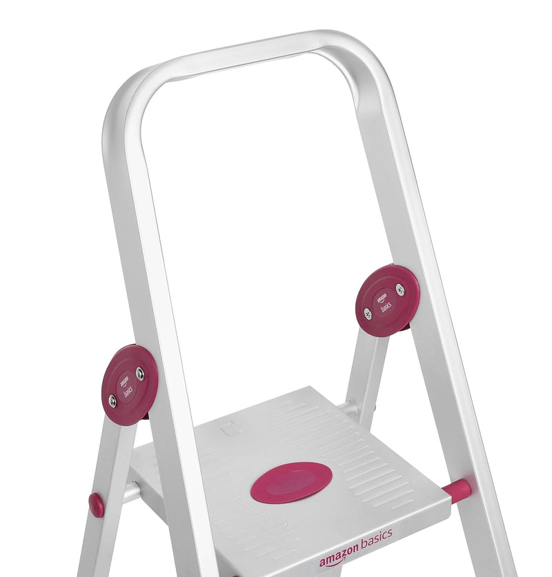 Amazon Basics Foldable 6-Step Aluminium Ladder | Double-Lock with Hinges | Skid-Proof | Lightweight (Maroon)