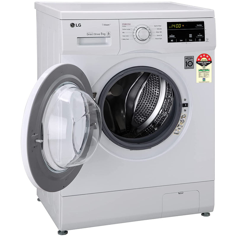 LG 8 Kg, 5 Star, Direct Drive Technology, Steam Wash, 6 motion DD, Smart Diagnosis, Fully Automatic Front Load Washing Machine (FHM1408BDW, Allergy Care, In-Built Heater, Touch Panel, White)