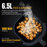 INALSA Air Fryer for Home 6.5L Capacity-1600 W with Digital Control and 8 Preset Function|Quick Heat Circulation Variable Temp. Control,Baking,Grilling, Air Frying,Roasting up to 60 Min