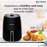 Faber 2L 1300W Air Fryer | Fry, Bake, Roast, Toast, Reheat, Defrost & Grill | 85% Less Oil, 360° Rapid Air Cooking | 6 Preset Menu, Auto Off, Light Indicator | Non-Stick Pan, Non-Slip Feet | (Black)