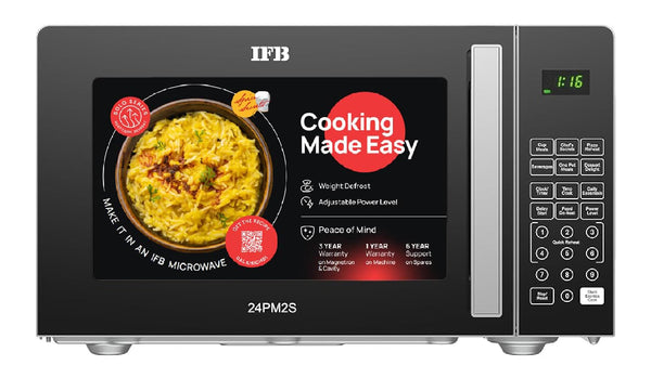 IFB 24 L Solo Microwave Oven (24PM2S, Stainless Steel Cavity with 69 Indian and Continental Auto Cook Menus, Black)