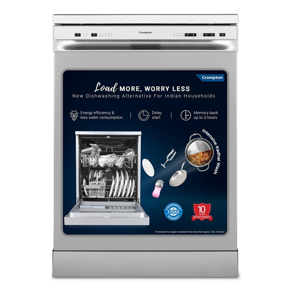 Crompton 13 Place Setting Freestanding Dishwasher (Voilla 13 PS ENT,Silver Inox,FS-DWVOA13PS-ENT)