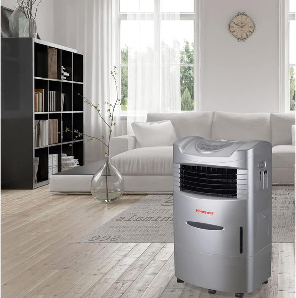 Honeywell CL201AE 470 CFM Indoor Evaporative Air Cooler (Swamp Cooler) with Remote Control in Silver