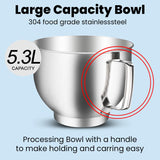 INALSA Stand Mixer 1200W|Pure Copper Motor|5.3L SS Bowl With Splash Guard|Metal Gears for Extra Durability|Accessories Included|Dishwasher Safe|Baking,Cake Mixer,Kneading-Kratos Plus (Blue)