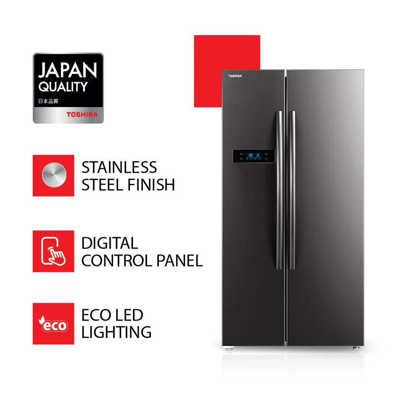 GR-RS530WE-PMI(06),Toshiba, Side by Side ,584 Ltrs,Real Inverter, Stainless Steel Finish (open Box Like New)
