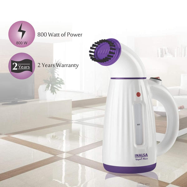 Inalsa Vapor Max 800-Watts Portable Handheld Garment Vertical Steamer for Vertical Use for Home, White and Purple