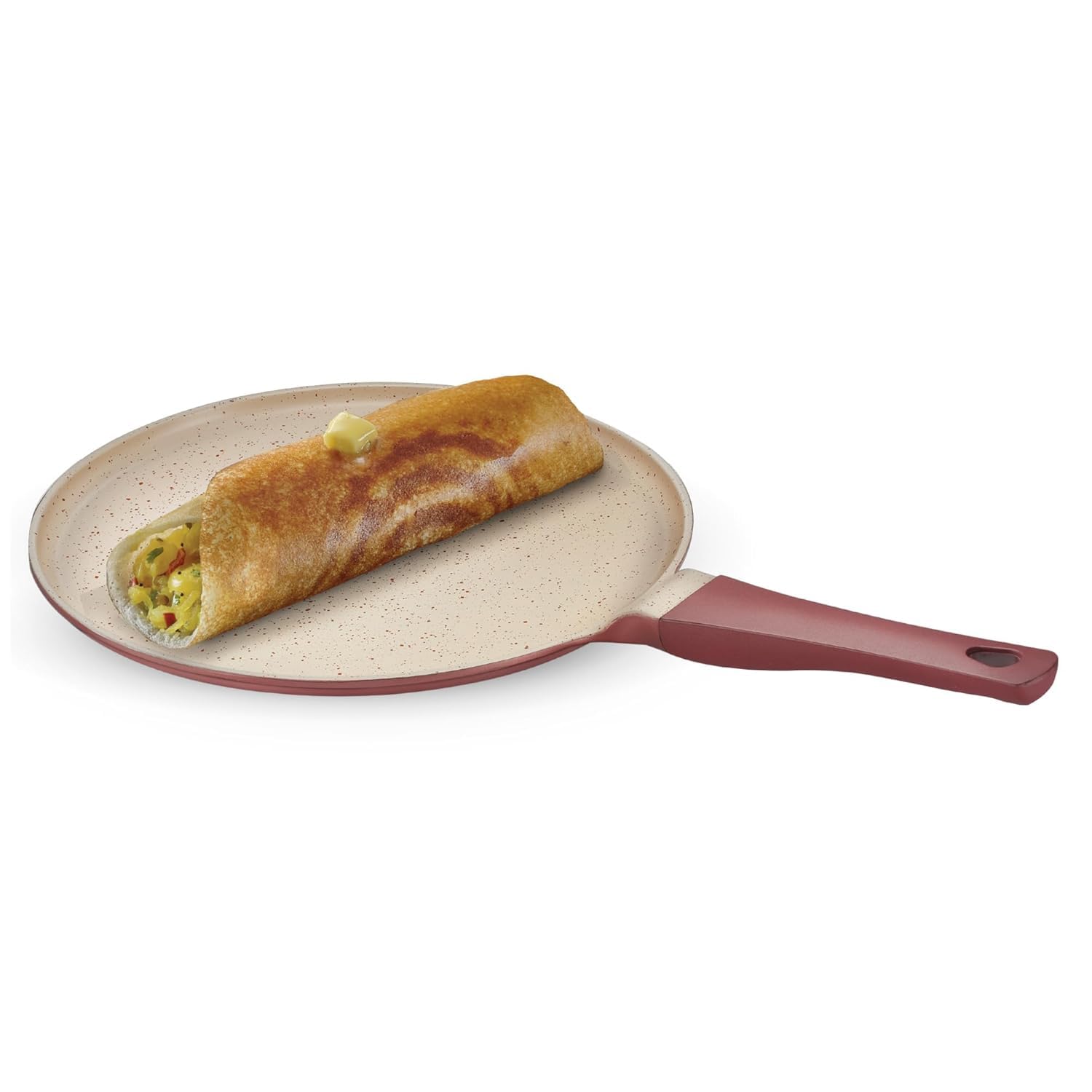 Prestige 27cm Omega Die-Cast Non-Stick Omni Tawa | 3-Layer Coating | Die-Cast Body | Metal Spoon Friendly | Heavy Base | Pink