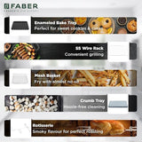 Faber Air Fryer Oven 25L, Digital Control, Bake Tray, SS Wire Tray&Basket, Crumb Tray, Rotisserie Kit|15 Preset Auto Program|Roast,Fry,Toast,Defrost|Convection Function|FAO 25L 15F BK|1700 W Black