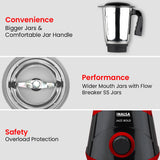 INALSA Mixer Grinder|500W Powerful Motor|High RPM 21000 for Finer Grinding Result|3 Stainless Steel Jars (1.2 L,0.8 L,0.4 L)|Leak-Proof Lid|3 Speed Control & Pulse FunctioN|Jazz Bold