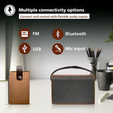 Philips Bluetooth Speaker TAS2218/94, 30W RMS with 6 Hrs Playtime, Retro Wooden Design, Indoor and Outdoor Mode, USB Playback, FM, Mic Input, Comes with Carry Strap (Brown)