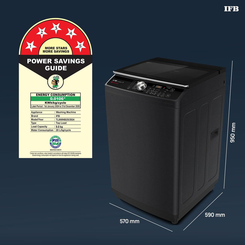 IFB 9 Kg 5 Star with DeepClean Technology, AI Powered, Fully Automatic Top Load Washing Machine (TL900NB2S, PowerSteam, Inbuilt Heater, Aqua Energie, Noir Black)