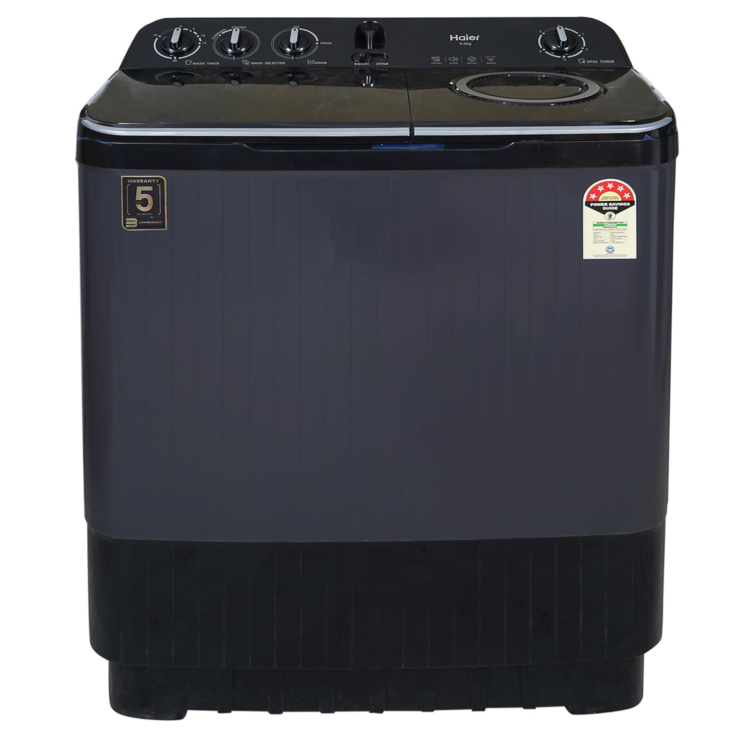 Haier 9Kg Semi Automatic Top Load Washing Machine,Toughened Glass HTW90-196BBK(Black)