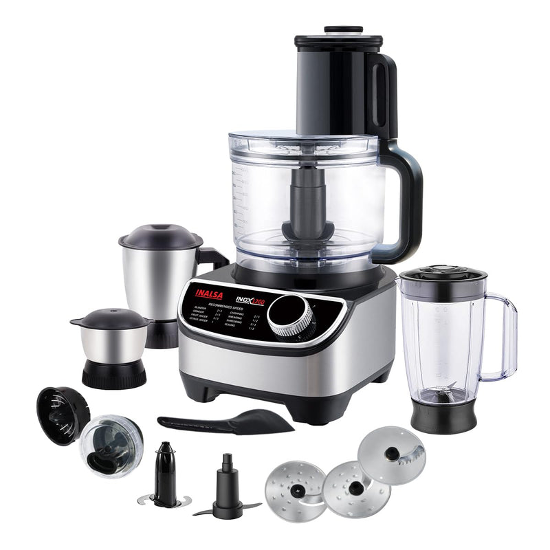 INALSA food processor for kitchen with Mixer Grinder Juicer|1200 Watt Copper Motor|3 Jars|2.5 L Processing Jar|Chopping & Kneading Blade|Centrifugal/Citrus Juicer|Shredding|Slicing
