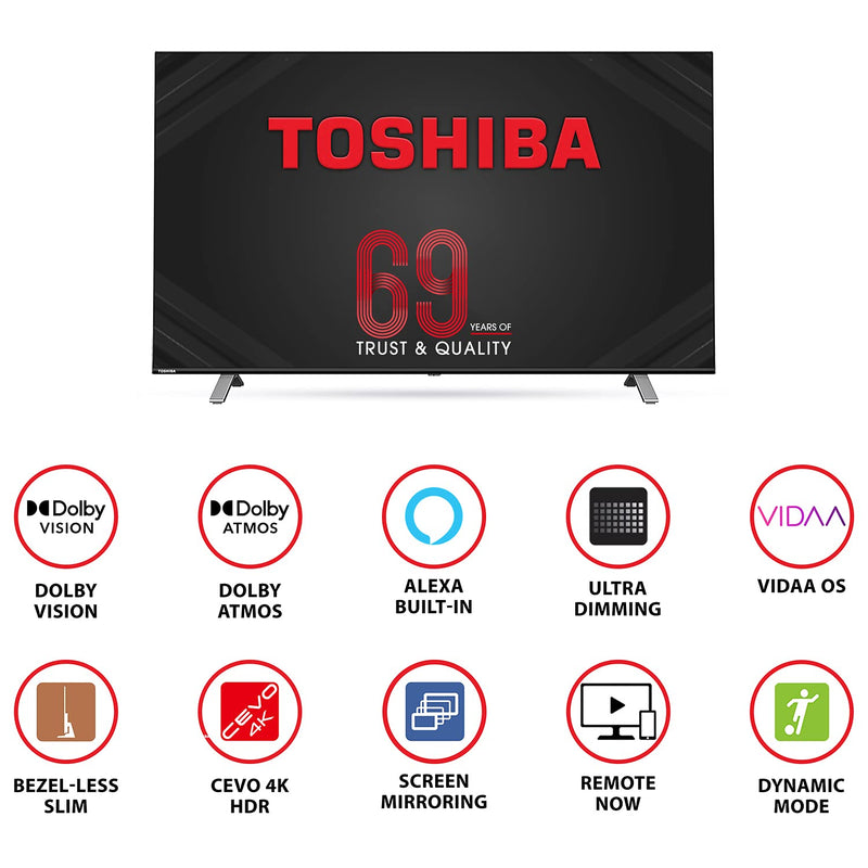 Toshiba 139 cm (55 inch) 4K Ultra HD Vidaa OS Smart LED TV with Dolby Vision and ATMOS, 55U5050 (3 Month Warranty By Neverowned)