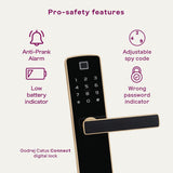 Godrej Smart Lock I Catus Connect I Digital Lock for Wooden Door | 5 in 1 Access I WiFi I Fingerprint I RFID Card I PIN Access I Mechanical Key I 3 Strong Locking Dead Bolts I Champagne Gold