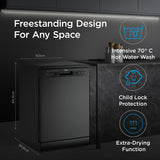 MIDEA 13 Place Setting Freestanding Dishwasher (MDWPF1301F(B)IN, Black,7 wash program, Child Lock, Extra Dry & Intensive 70 degree wash, A++ Energy Efficient,Delay Timer, Half Load, Adjustable Basket)