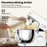 INALSA Stand Mixer 1200W|Pure Copper Motor|5.3L SS Bowl With Splash Guard|Metal Gears for Extra Durability|Accessories Included|Dishwasher Safe|Baking,Cake Mixer,Kneading-Kratos Plus (White)