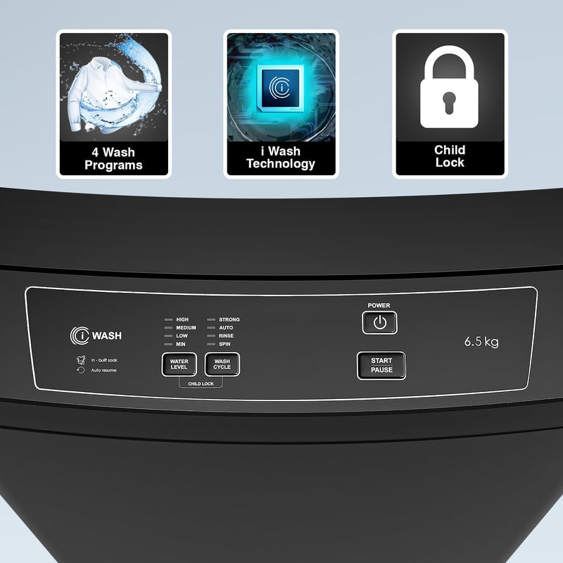 Godrej 6.5 Kg 5 Star I-Wash Technology for Automatic One Touch Wash Fully-Automatic Top Load Washing Machine (WTEON 650 AP 5.0 GPGR, Graphite Grey, With Toughened Glass Lid)-(Touchup)