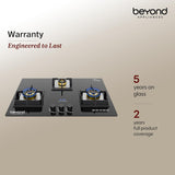 Beyond Appliances Dorado 3 Burner Smart Glass Hobtop Gas Stove | Auto Ignition | Digital Timer | Flame Failure Device | Toughened Glass | LPG & PNG Compatible