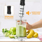 INALSA Hand Blender 1500Watts|Silent DC Copper Motor|Variable Speed with Stepless Technology|Anti-Splash Technology| Detachable Stainless Steel Stem-Robot INOX 1500 Nero