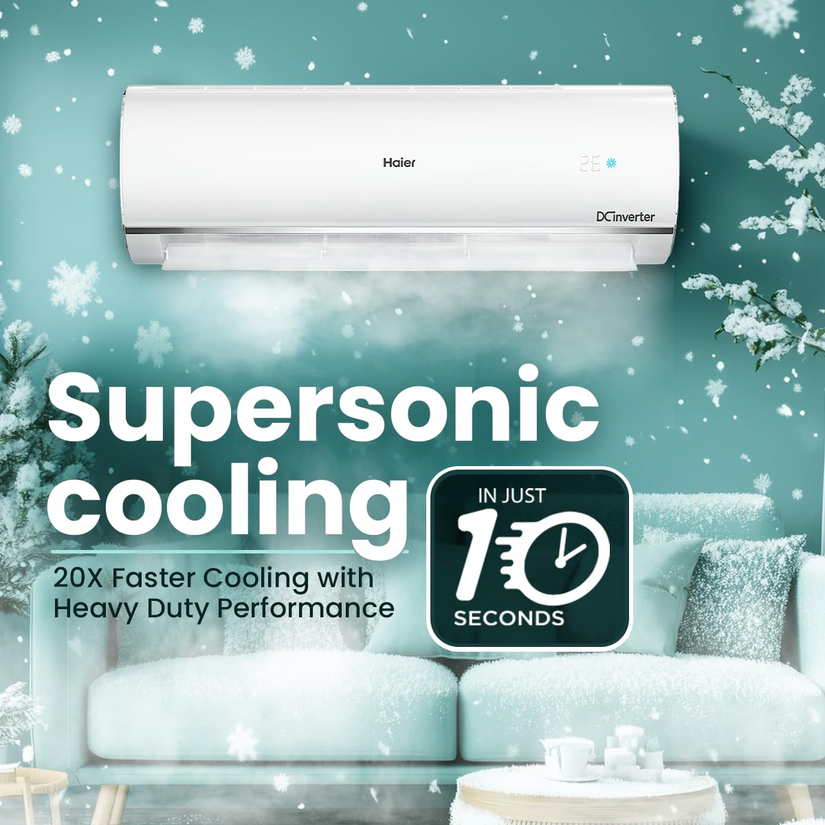 Haier 1.5 Ton 5 Star Heavy Duty Hexa Inverter Split AC Copper 7 in 1 Convertible Anti Bacterial Filter Cools at 60C Temp 20 Mtrs Air Throw - HSU19K-PYC5BN-INVWhite 2024 Model
