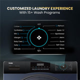 Haier 7 Kg 5 Star Powered by AI-DBT with PuriSteam, 525mm Super Drum Fully Automatic Front Load Washing Machine (HW70-IM12929BK, Inverter Motor with In-Built Heater, Black)