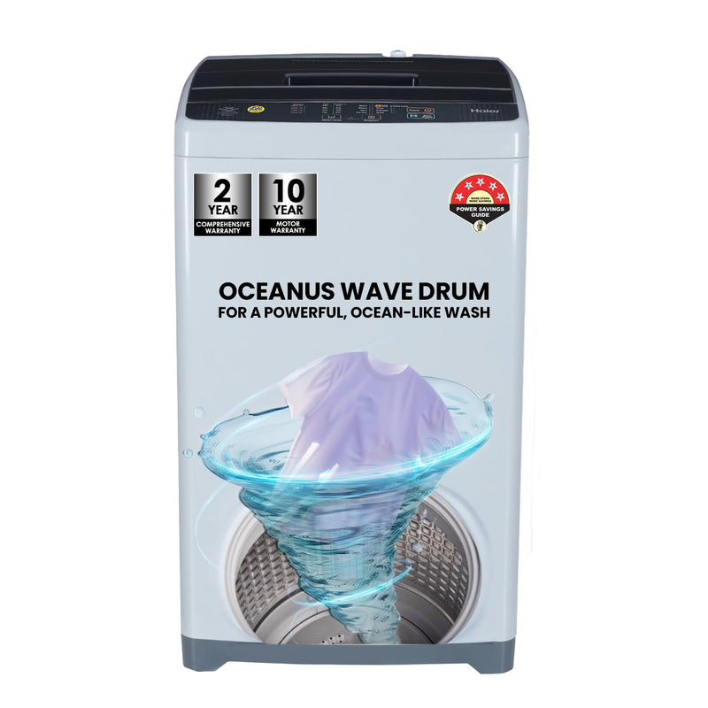 Haier 6 kg 5 Star Oceanus Wave Drum Washing Machine Fully Automatic Top Load (HWM60-AE, Moonlight Silver)