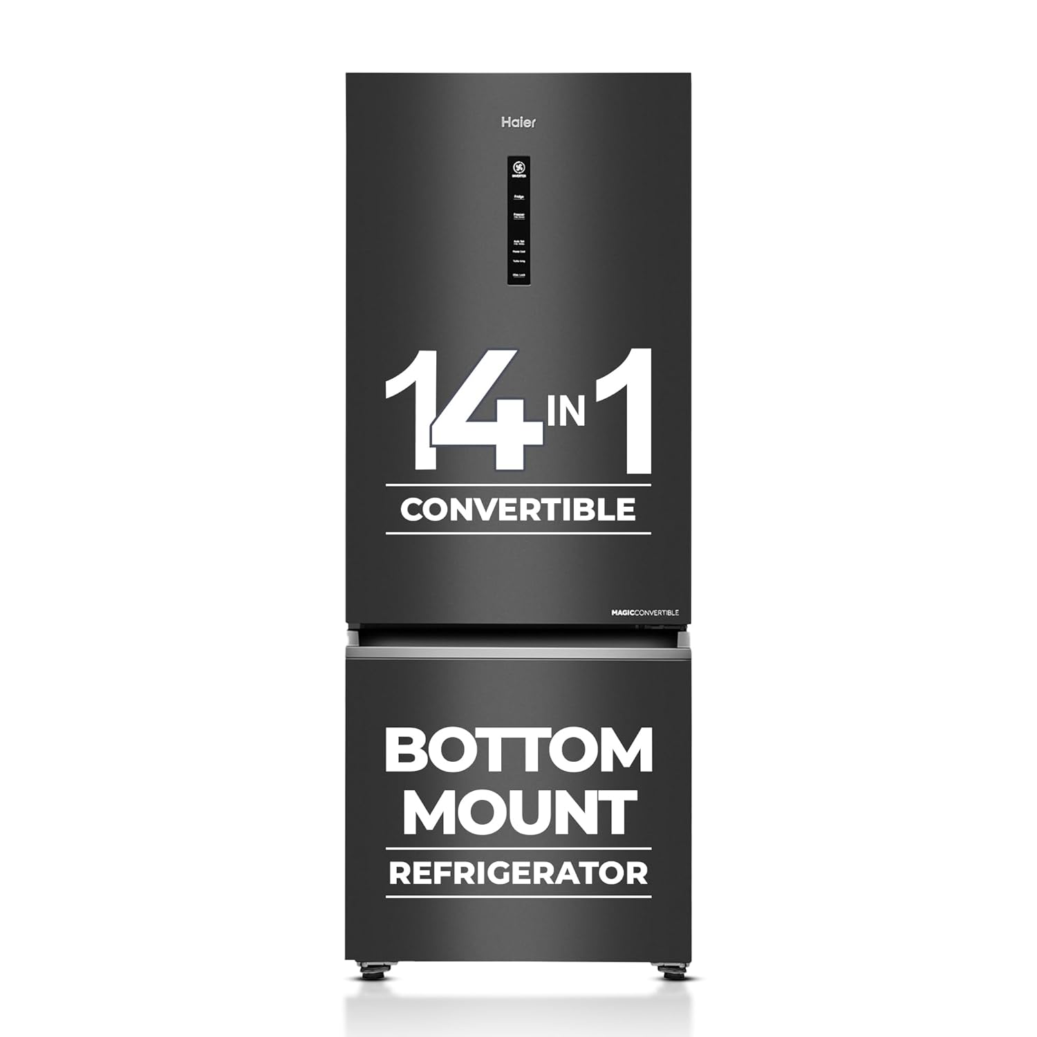 Haier 355 L, 3 Star, Convertible 14-in-1, Triple Inverter & Fan Motor Technology, Bottom Mounted Double Door Refrigerator (HEB-363MB-P, Graphite Black,)