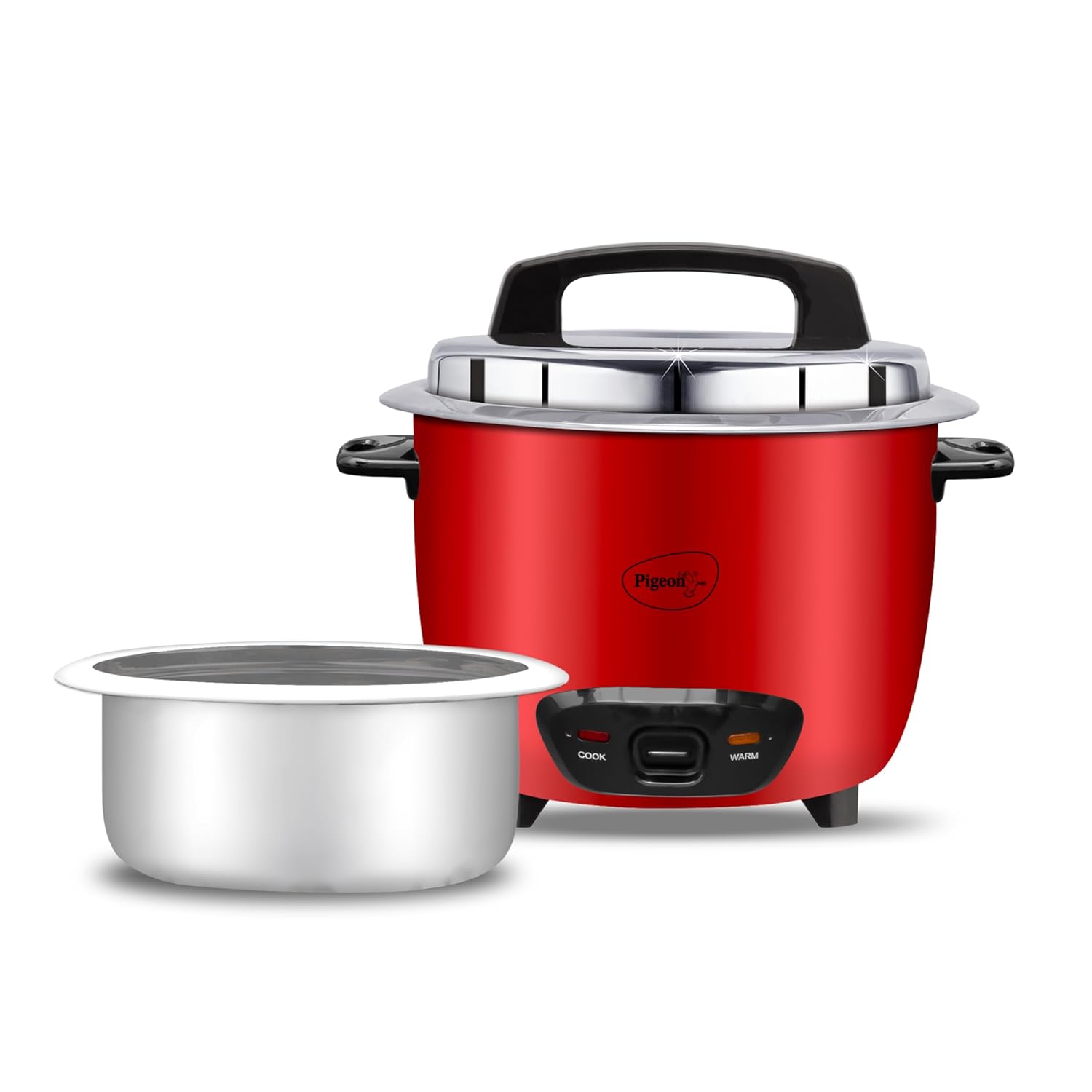 Pigeon by Stovekraft Ruby Rice Cooker with Single pot, 1.8 litres.(Red) | Stainless Steel Lid | 700 Watts | 1 Aluminium Cooking Pot | Measuring Cup| Spatula | Energy Efficient Cooking