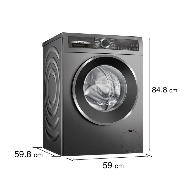 Bosch 10.5/6 KG Inverter Fully Automatic Front Load Washer Dryer (2023 Model, WNA2E4U1IN, 1400 RPM, 14 Wash Programs, LED touch display, Wash & Dry in 60 Mins, Cast Iron Grey)