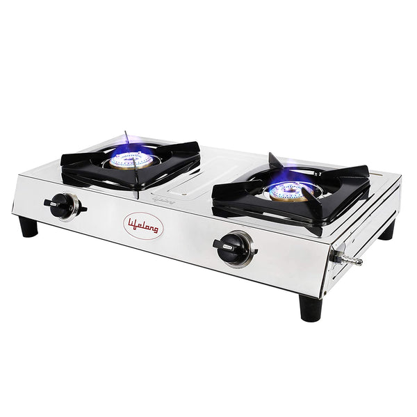 Lifelong Stainless Steel 2 Burner, ISI Certified Stainless Steel Manual Gas Stove