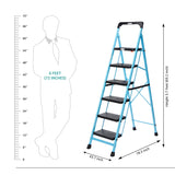 amazon basics - Foldable Step Ladder with Tool Tray, Safety-Clutch Lock, Ribbed Steps, Anti-Skid Rubber Shoes, 6 Steps (Iron Ladder, Black & Blue)