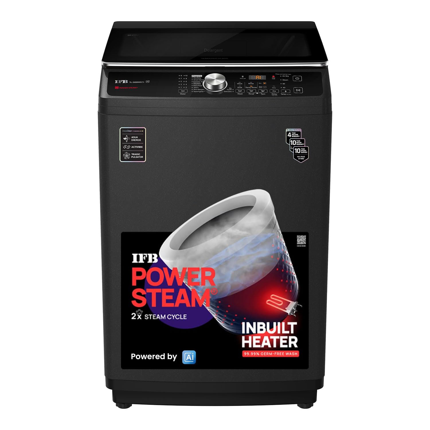 IFB 9 Kg 5 Star with DeepClean Technology, AI Powered, Fully Automatic Top Load Washing Machine (TL900NB2S, PowerSteam, Inbuilt Heater, Aqua Energie, Noir Black)