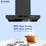 Faber Coral 75cm 1500m³/hr BLDC Autoclean T-Shape Chimney | Built In Oil Collector | Touch & Gesture Control | Hood Coral BLDC FL HC SC BK IN 75