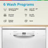 Bosch 14 Place Setting with intensive Kadhai Program, Steam Treatment,WiFi, 3-Stage Adjustable Upper Rack - (SMS6IKW01I - White,Glass Protection Technology)