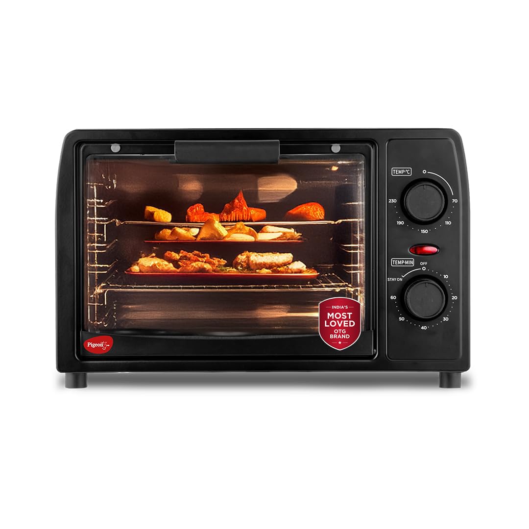 Pigeon Oven Toaster Grill 14 Liters OTG| 850 Watts| Toast, Grill, Bake & Roast | Heat Resistant Tempered Glass| Black