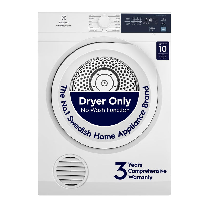 Electrolux 7.5Kg Fully Automatic Front Load Venting Dryer, Scandinavian Design with Reverse Tumbling, Smart Sensors, Colour Care Function, White, UltimateCare 300, EDV754H3WB