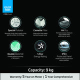 Voltas Beko, A Tata Product 9 Kg 5 Star Semi-Automatic Top Loading Washing Machine (2024 Model, WTT90UHA/OK5B1B1S23, Black, Pulsator Wash Method and Double waterfall technology)