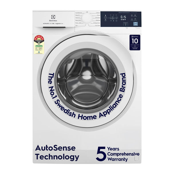 Electrolux 8kg 5 Star EcoInverter Fully Automatic Front Load Washing Machine, Full Load Vapour Wash for Sustainable Clothing, Hygienic Care, White, UltimateCare 300, EWF8024D3WB