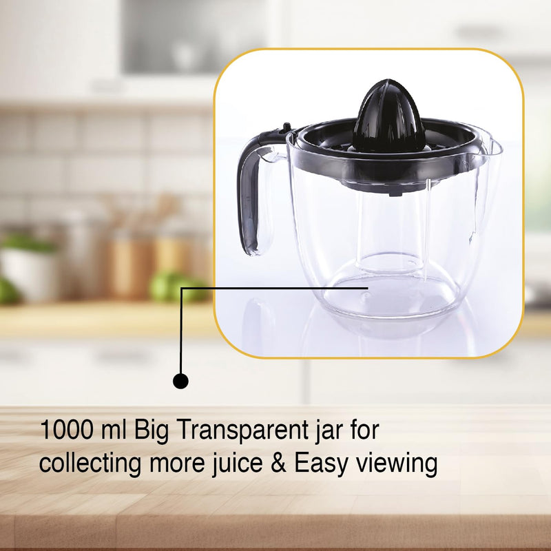 Usha Citrus Press 30 Watt (1.0 L) Juicer 2 two pulp filters & 2 year warranty (Black)