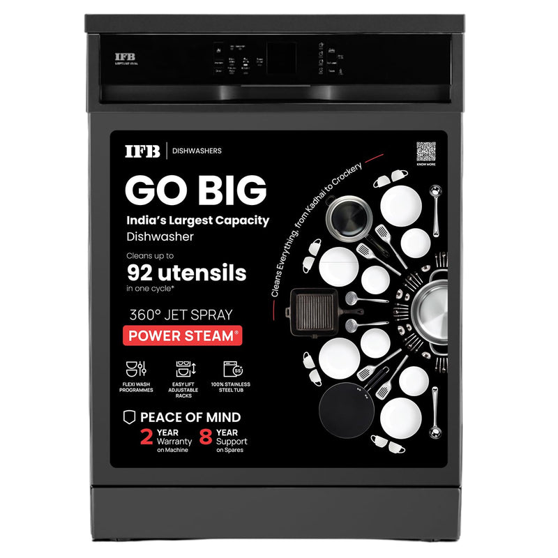 IFB 14 Place Settings with DeepClean® Technology Freestanding Dishwasher (Neptune VX14, Inox Grey, 70° Hot Water Wash with Hygienic Steam Drying)