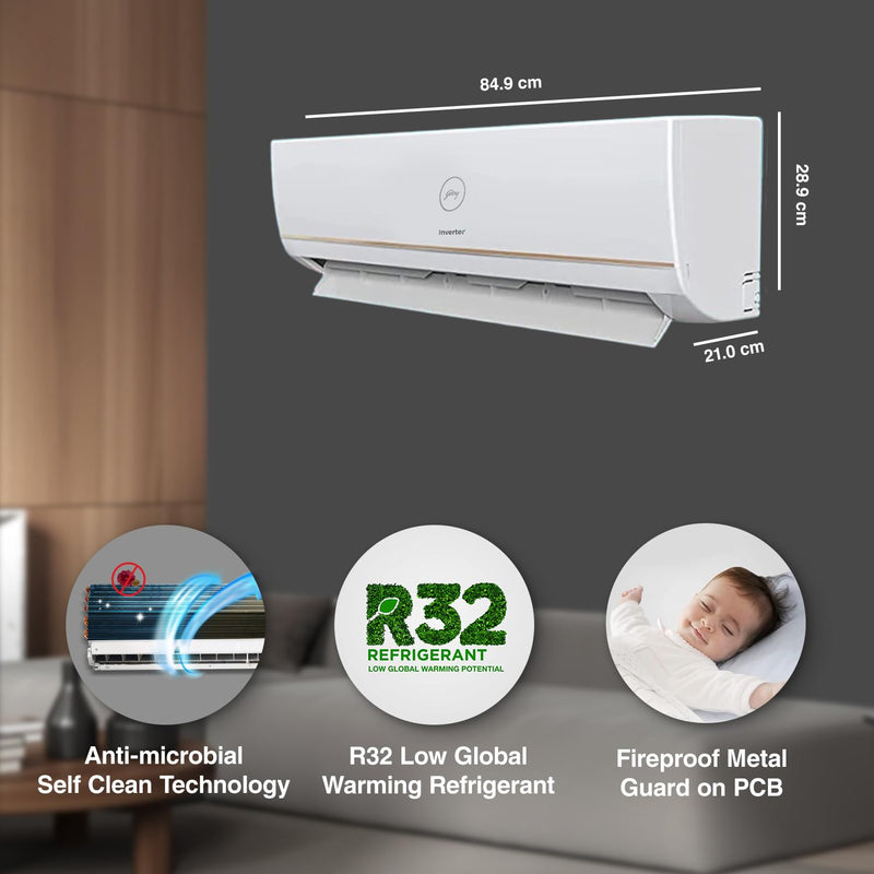 Buy Godrej 1 Ton 5 Star, 5-In-1 Convertible Cooling, Inverter Split AC ( Copper, I-Sense Technology, 2023 Model, AC 1T EI 12TINV5R32-GWA Split / AC  1T EI 12TINV5R32-RWB Split, White) Online – Neverowned India