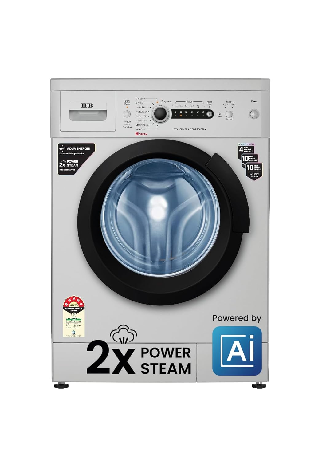 IFB 6 Kg 5 Star AI Powered Fully Automatic Front Load Washing Machine 2X Power Steam (DIVA AQUA GBS 6010, 2023 Model, Grey, In-built Heater)